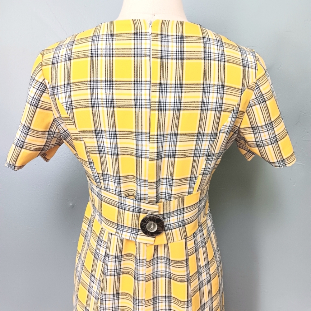 Vintage Handmade yellow plaid tie-back, zip maxi dress. Medium. - Picture 5 of 14